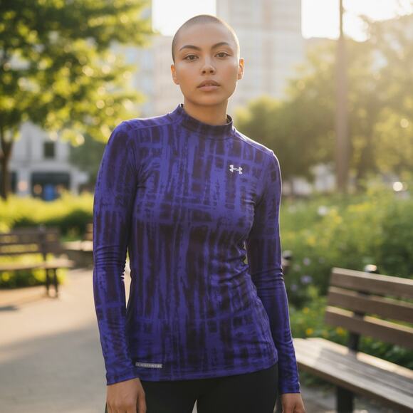 Under Armour Purple Tie Dye ColdGear Top M – Long Sleeve Fitted, EUC - Picture 2 of 8